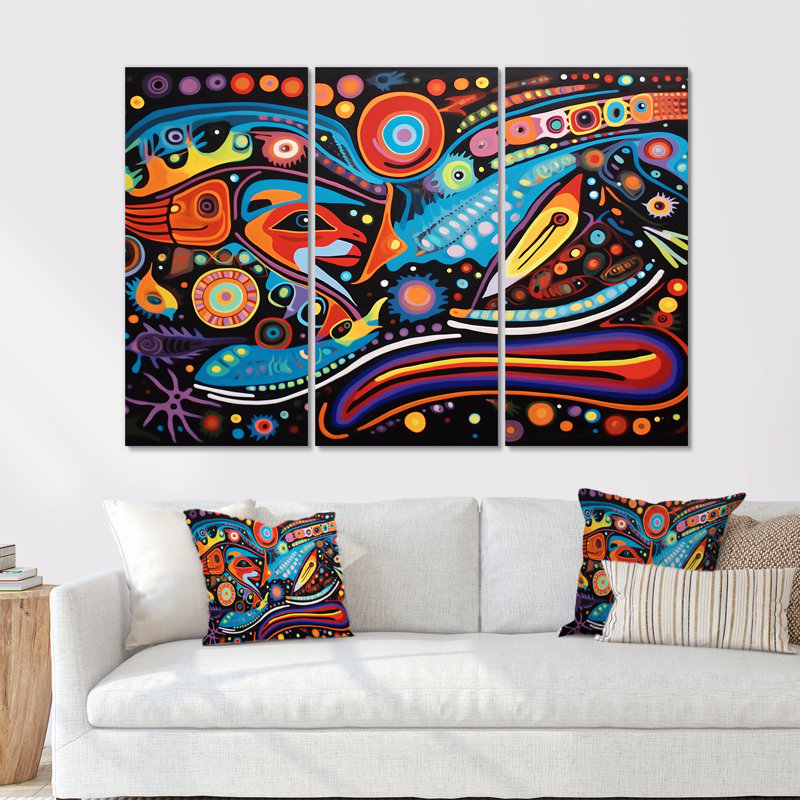 Indigènes composition grand mystère - ensemble d'art mural amérindien, Toile tendue, H 40 po x l 60 po x P 1 po