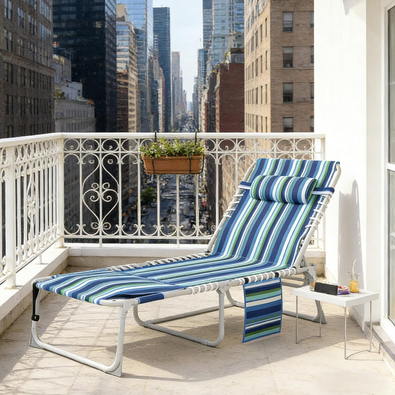 Folding Chaise Lounge Chair,outdoor Tanning Chair With Side Table, 5-level Adjustable Beach Lounge Chair With Headrest, Side Pocket For Patio, Backyard, Beach, Poolside