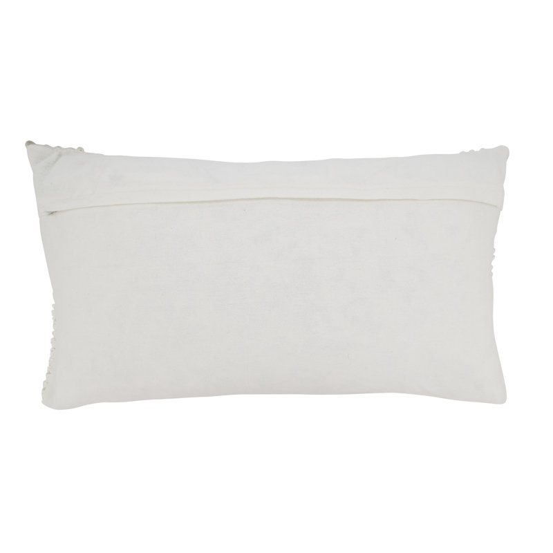 Off-White Cotton Textured Woven Diamond Rectangular Throw Pillow