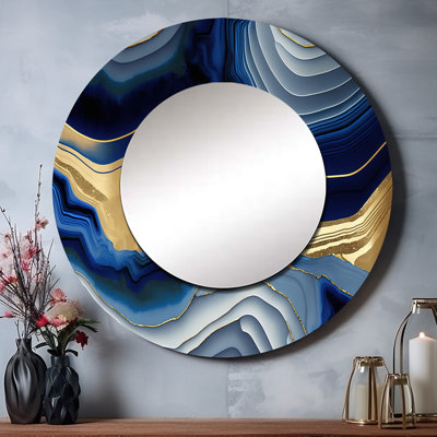 Vibrant Blue And Gold Flow Art I - Modern Round Mirror Wall Decor_MTMIR57333