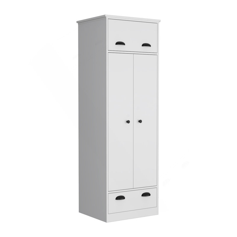Armoire Falkland avec 1 tiroir et 1 tiroir à charnière avec poignées - blanc, Blanc