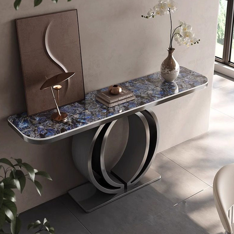 Console de style italien en pierre frittée., H 33,4 po x l 54,3 po x P 13,7 po, Bleu / Noir
