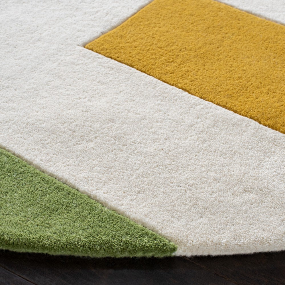 Tripoli Ivory Black Pink Hand-Tufted Geometric Rug, Round 5'
