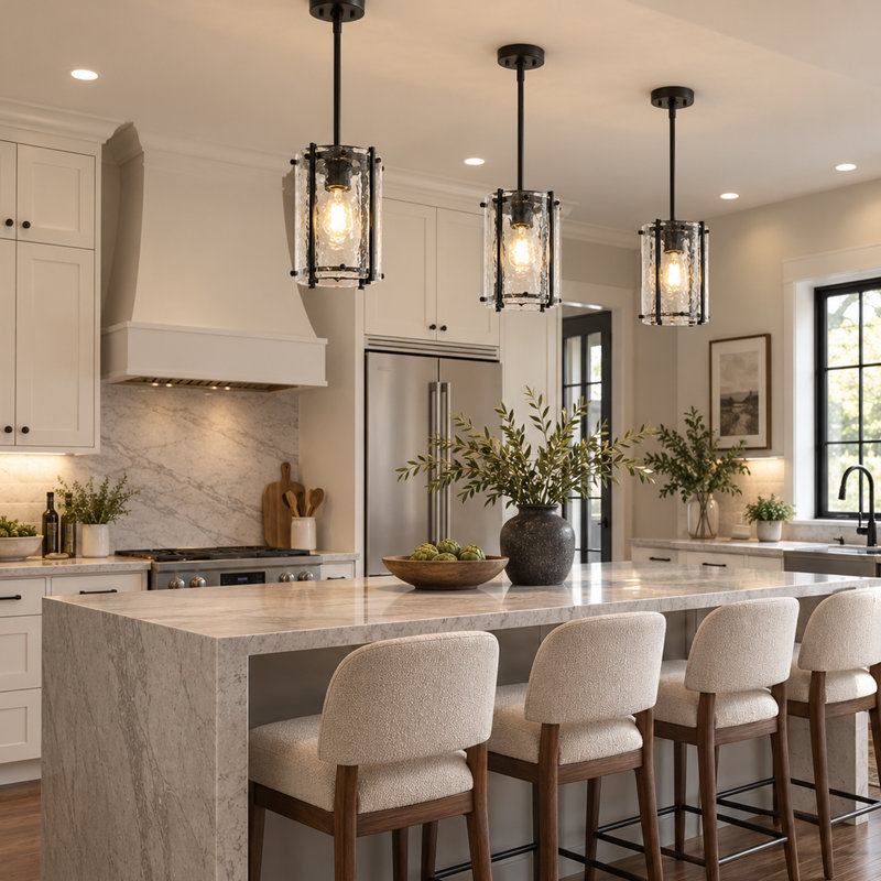 1-Light Modern Dimmable Cylinder Pendant Light with Hand-Blown Clear Glass