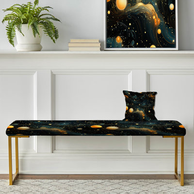 Celestial Constellations Planet Pattern - Geometric Upholstered Gold Bench