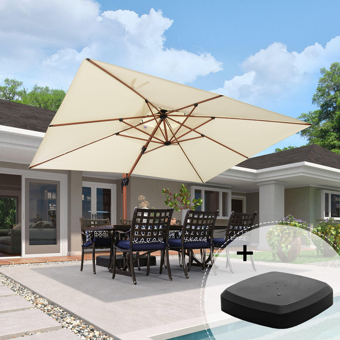 156'' x 120'' Rectangular Wood Pattern Cantilever Umbrella With Wheeled Base Purple Leaf Fabric