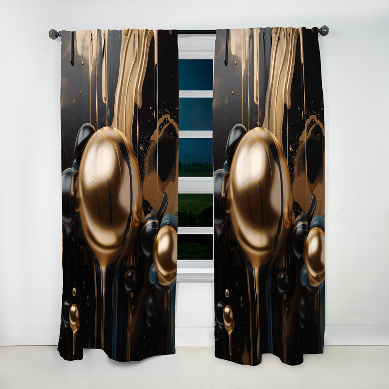 Ehren - Gold Black Journey Through Marble I - Modern Velvet Curtain - Room Darkening - 1 panel, 52" W x 84" L