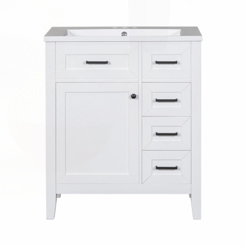 30" Bathroom Vanity with Sink Combo, White / Black