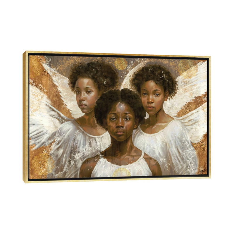 «Little Angels», reproduction d'art sur toile encadrée, H 26 po x l 40 po, Impression encadrée sans passe-partout, Doré