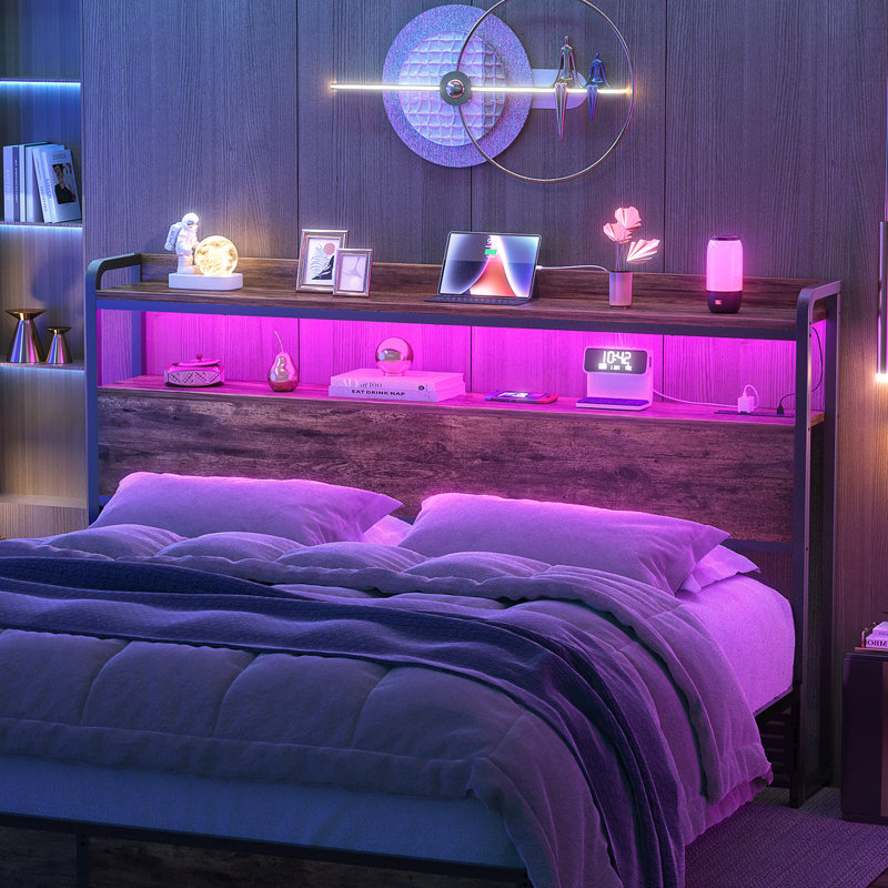 Pink 55'' Gaming Desk with Hutch and LED Lights