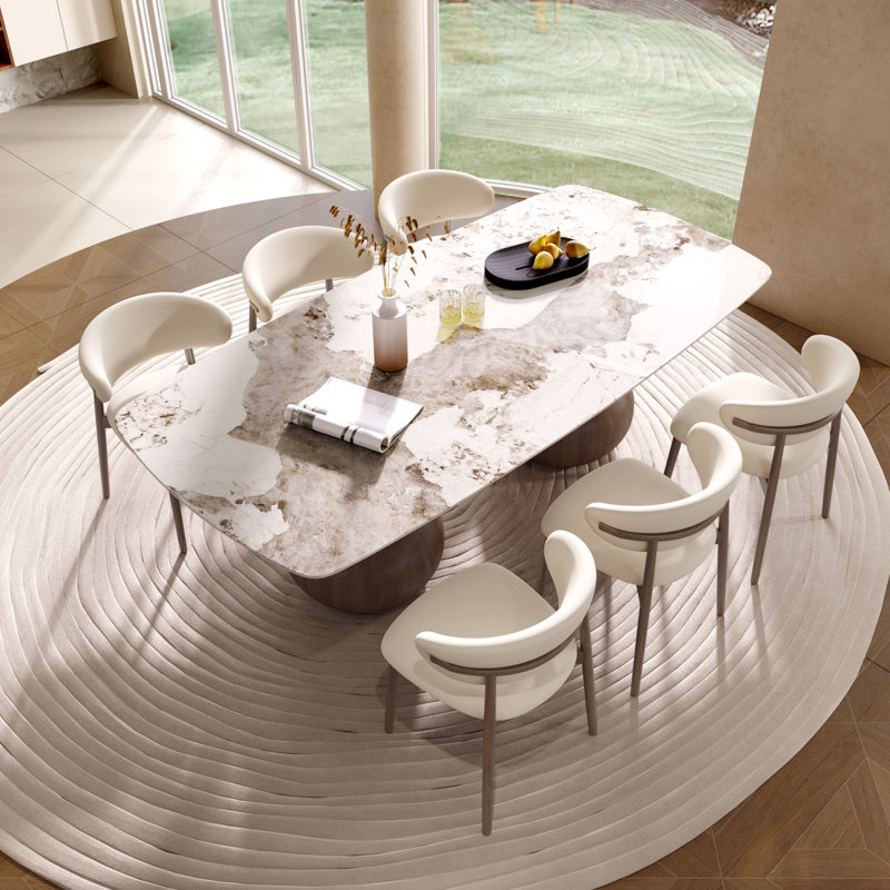 7 pièces grande table de salle à manger piédestal noyer foncé pour 6/8/10, Noyer foncé, 7 pièces : table, 6 chaises