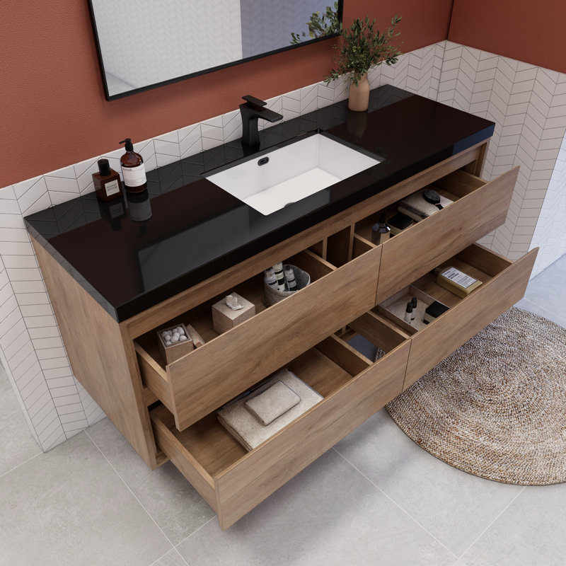 Vickye 60" Single Sink Bathroom Vanity Set, Natural Oak