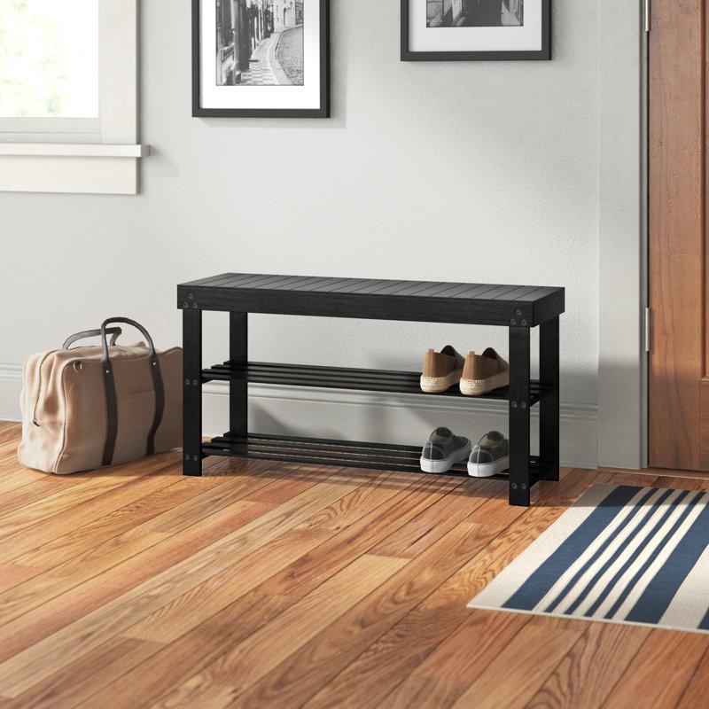 Range-chaussures en bois à trois couches, Noir