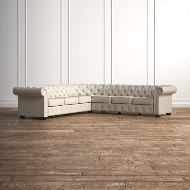 Huskins Upholstered L-Shaped Sectional Symmetrical, Heathered Beige Linen