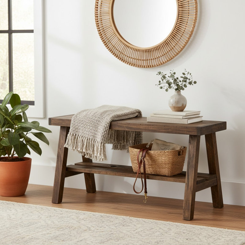Banc de rangement en bois massif Minoo, Brun foncé