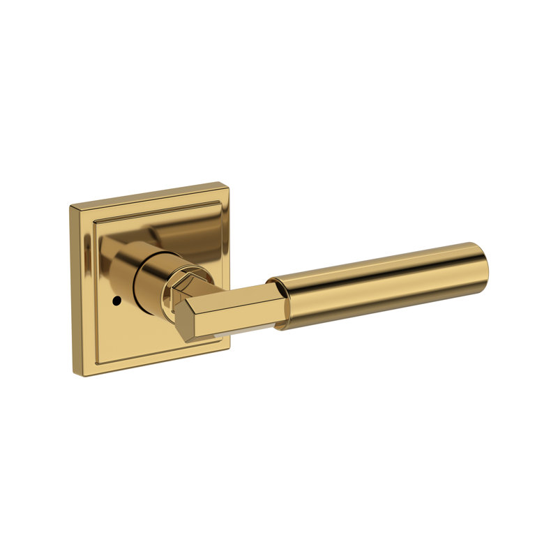 Riddling Privacy Lever with Stepped Square Rose in Polished Chrome, Polished Brass
