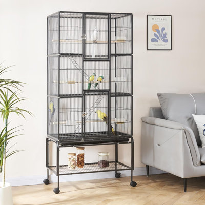 69inch Height Large Bird Cages Parrot Cage Wide Flight Metal Animal Cage for Budgie Parakeet Conure with Rolling Stand Wheels (Black)