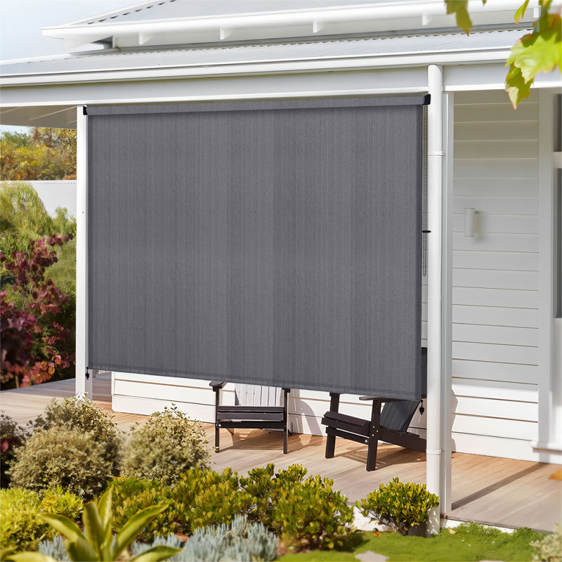 Store à enroulement semi-transparent d'extérieur avec store enroulable à cordon, Rectangle 72 po x 72 po, Gris