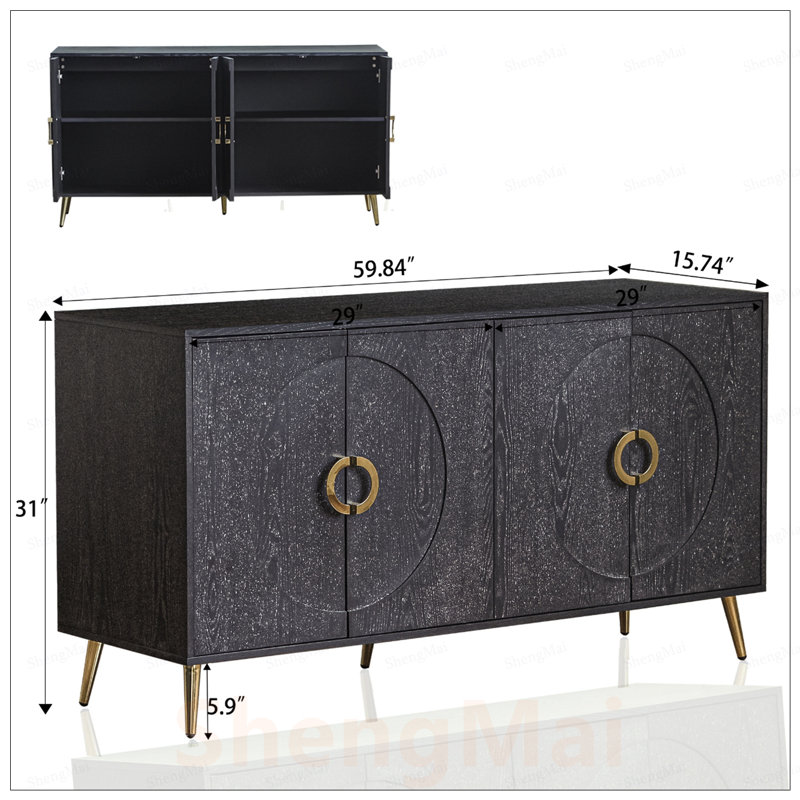 Buffet moderne en bois laqué à 4 portes avec tablettes réglables et fabrication durable pour des solutions de rangement polyvalentes dans différentes pièces