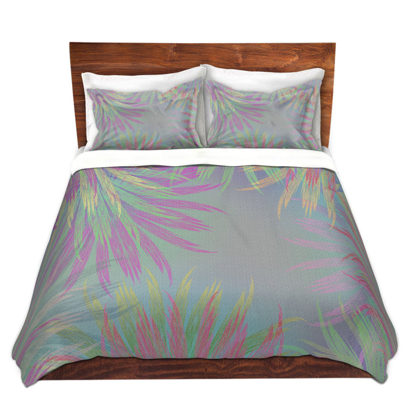 Ensemble de housse de couette laisses, 1 housse simple + 1 taie standard, Mauve / Vert / Jaune