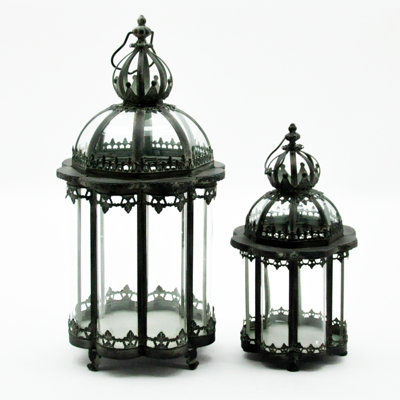 2 Piece Metal Floor Lantern Set