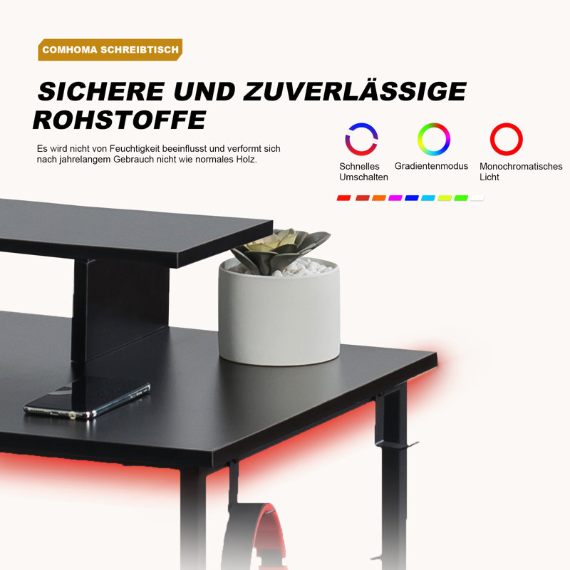 Gaming L Shaped Computer Desk, 55" Home Office Desk with Shelves, L Shape Computer Corner Desk with Charging Port, Gaming Table Power Outlet Build in, LED Writing Desk with Monitor Stand Black