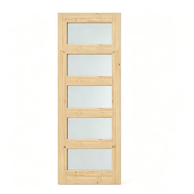 Verre givré 5 lumières, brun clair, bois de pin massif, peint à la main, dalle de porte intérieure