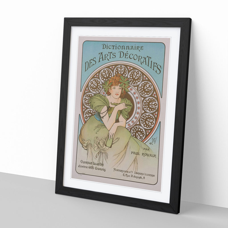 Decorative Arts by Alphonse Mucha - Picture Frame Graphic Art, 48cm H x 36cm W x 2cm D, Black Framed