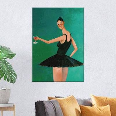 Elegant Ballerina Wine Canvas Art: Whimsical Dancer Print,1P Wrapped Canvas