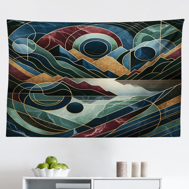 Wrought Studio Lake Wall Hanging Tapestry Fibonacci Details Mountains Raspberry Pale Teal Blue, H 30 po x l 45 po