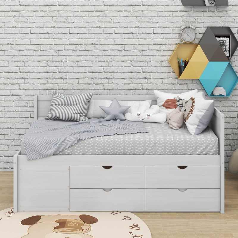 Lit de jour avec tiroirs et tablettes, Simple, Blanc