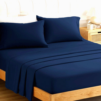 Navy Soft Brushed Microfiber Bedding Set - 4 Piece Full Sheets & Pillowcases with Deep Pockets - Easy Care 1800 Thread Count