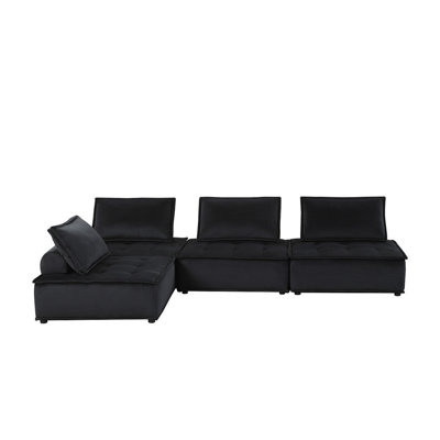 Aveline 120"W Black Velvet 4 Pc Sectional Sofa