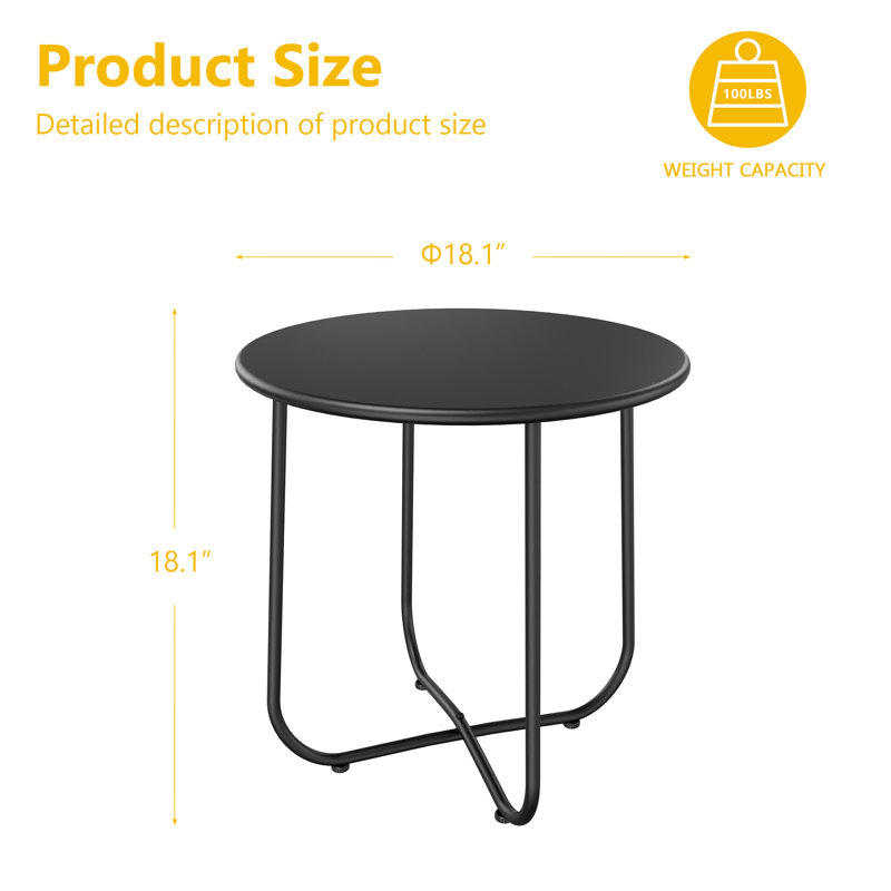 Patio Round Side Table, Modern Industrial Style, Black