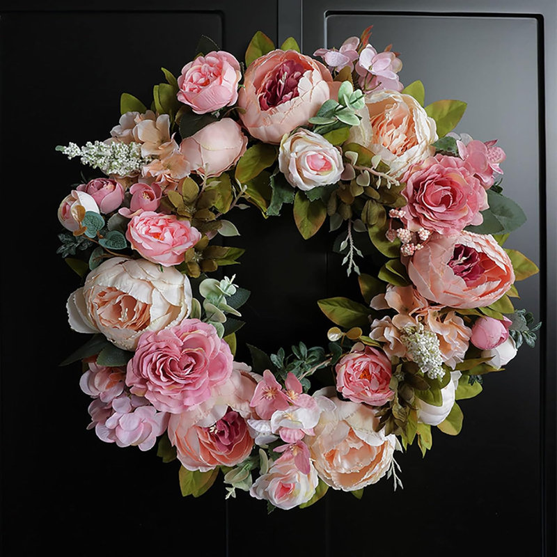 Couronne de pivoines artificielles, fleurs de pivoines de printemps, utilisées pour les mariages de Noël, les fêtes et la décoration