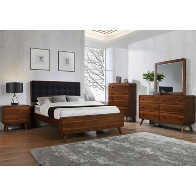 Table de chevet de chambre à coucher en noyer foncé riche avec quincaillerie ovale et placage moderne à 2 tiroirs inclinés