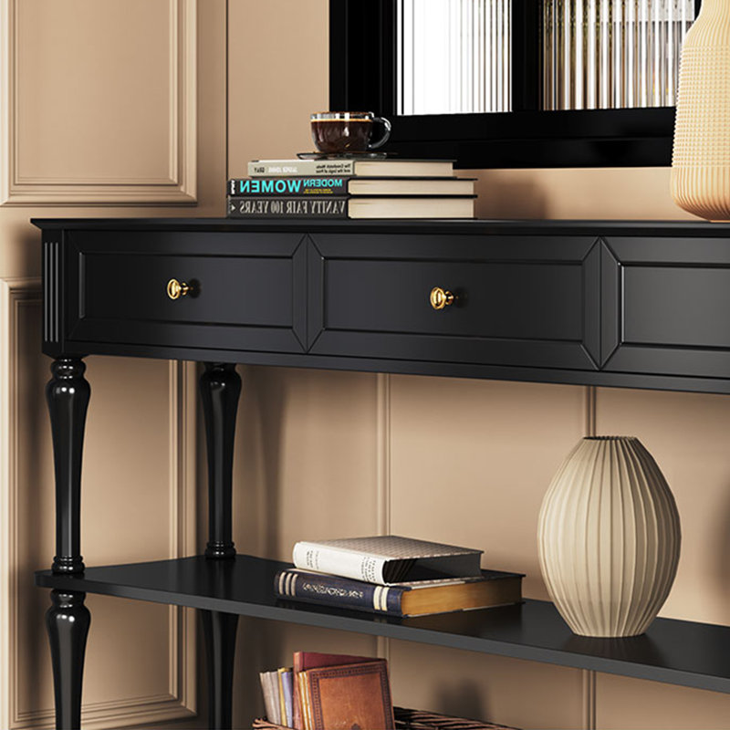 Console rétro avec tiroirs, H 35,43 po x l 51,18 po x P 15,75 po, Noir