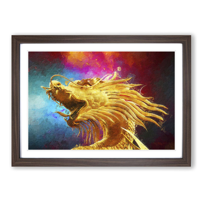 Oriental Dragon - Picture Frame Painting Print, 36cm H x 48cm W x 2cm D, Walnut Framed