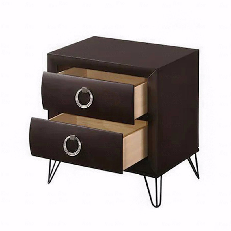 2 Drawers Nightstand With Ring Pulls, Dark Merlot