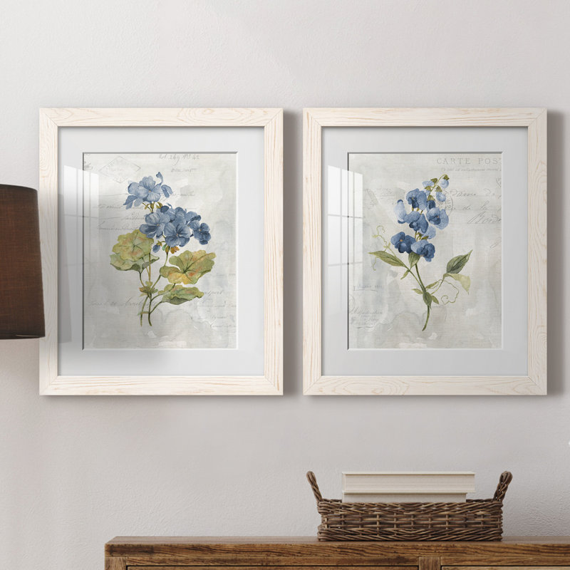 Lin bleu géranium - ensemble de 2 reproductions d'art, Impression encadrée avec passe-partout, H 20 po x l 17 po, Blanc