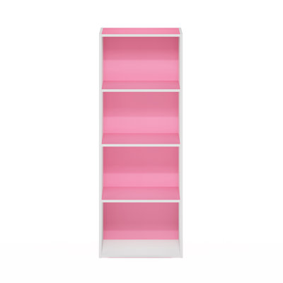 Streicker Book Shelf, 4-Tier Bookshelf, Bookcase with Open Shelf, 9.3 x 15.6 x 41.7, for Living Room, Bedroom, Home Office, Pink/White