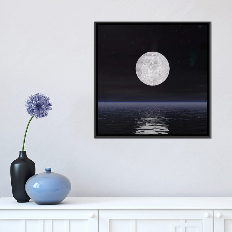 «Full Moon On A Dark Night With Stars And Comets Over The Ocean» par Elena Duvernay, impression sur toile tendue