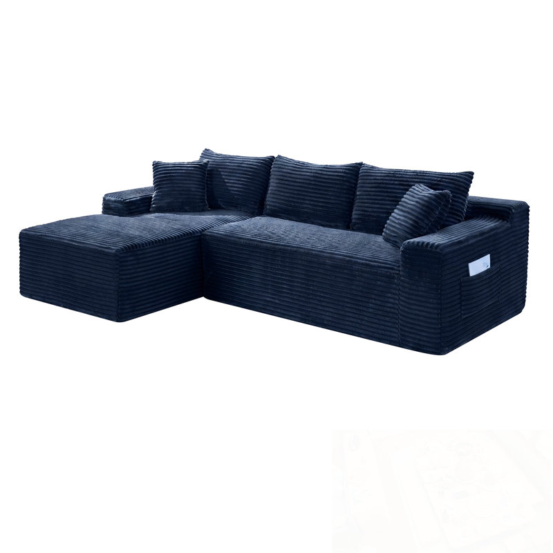 Cloud Modular Sectional Sofa Couch with L-Shape Chaise, Blue Corduroy