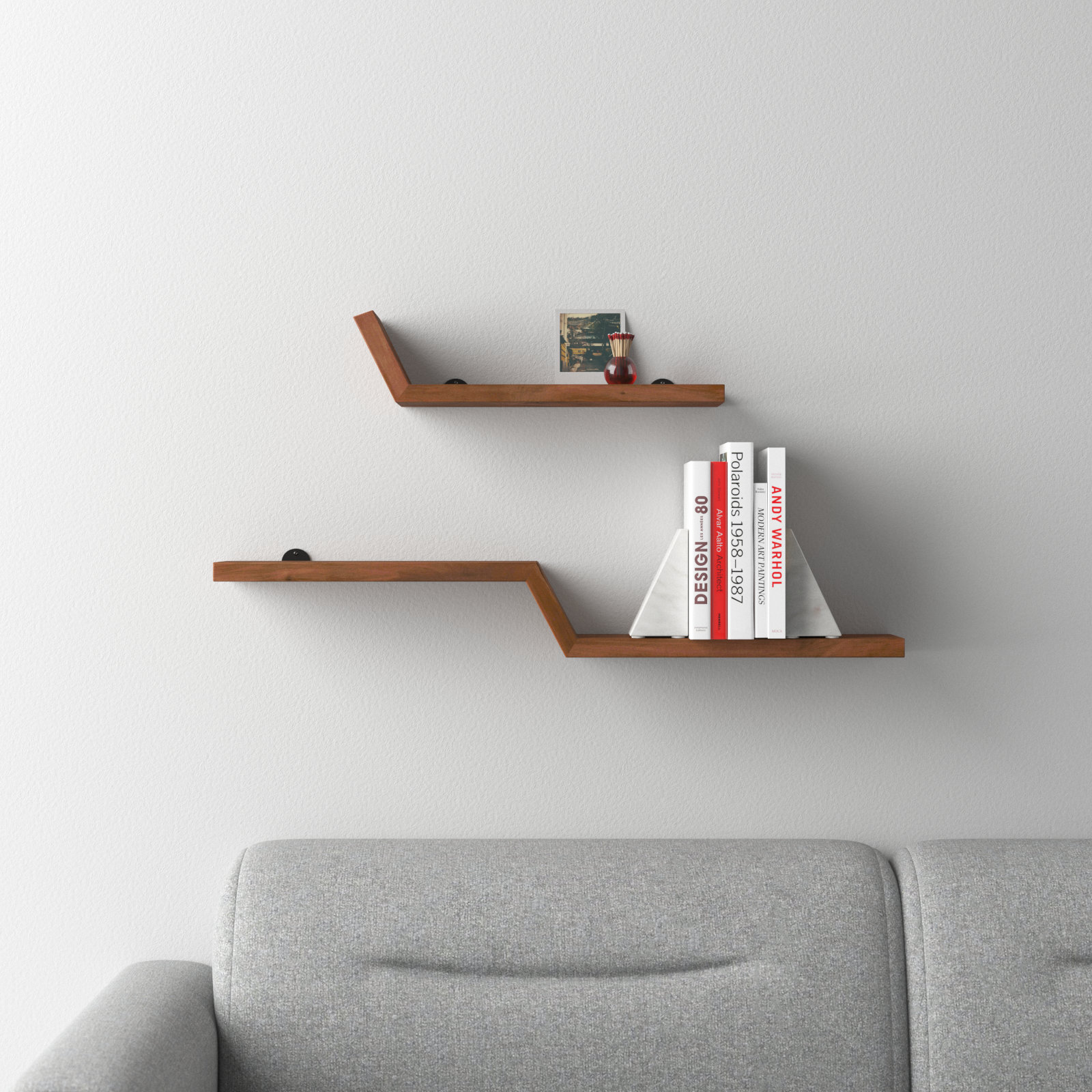 Marv Solid Mango Wood Wall Mounted Floating Shelves (Set of 2) , Walnut