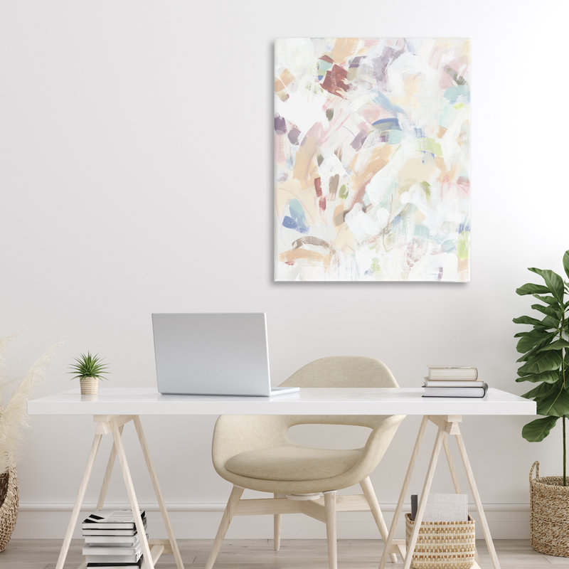 Toile abstraite pastel bonbon et grattage, design par June Erica Vess, H 30 po x l 24 po