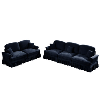 3 Seater And 2 - Seat Blue With Removable Skirts, Curved Cushion Back, Soft Chenille Fabric Featuring Segmented , Petal Shaped Flared , For Comfortable Seating