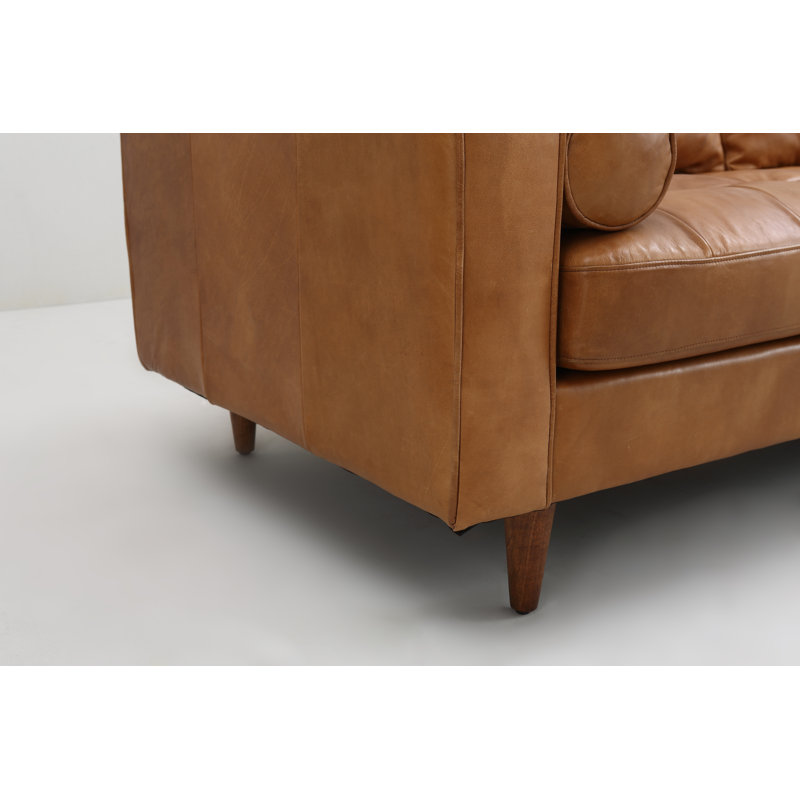 Brochu 88'' Upholstered Sofa, Tan Genuine Leather