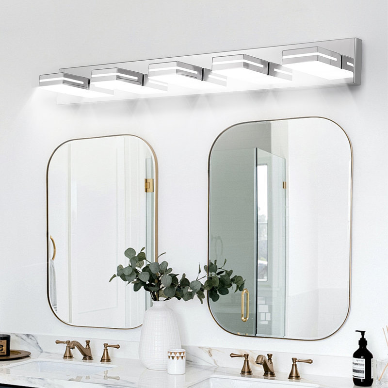 Chrome 5-Light Dimmable LED Vanity Light with 360° Rotatable Lamp Heads for Bathroom, Vanity, Mirror, and Living Room, Chrome