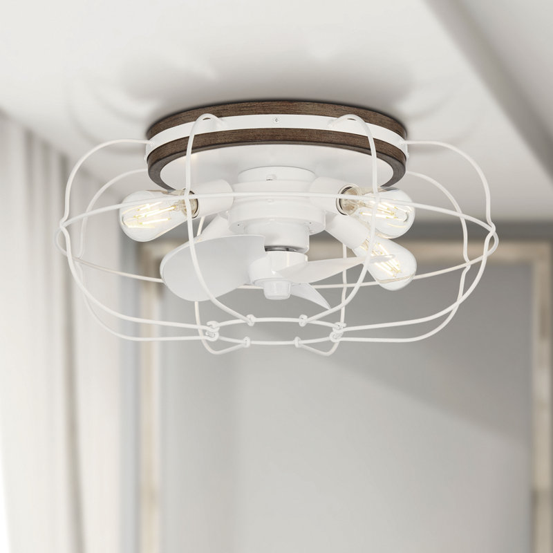 22" Evaro 3 - Blade Caged Ceiling Fan with Light Kit Included, White