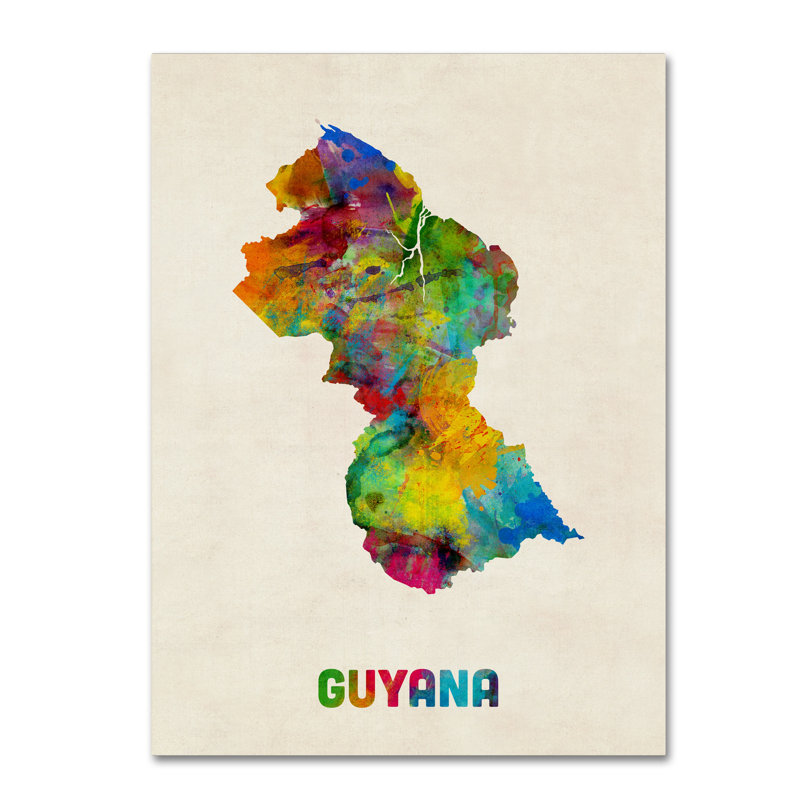 « guyana aquarelle map », impression sur toile tendue, H 24 po x l 18 po x P 2 po